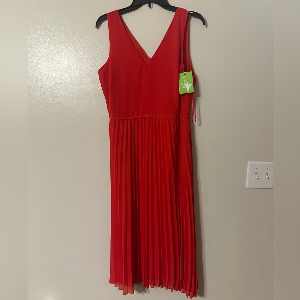 Sam Edelman Vibrant Red Midi Pleated Flowy Semi Formal Party Dress